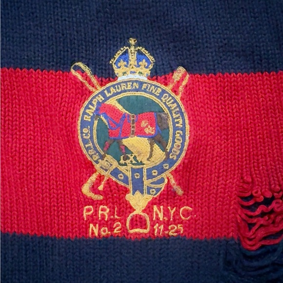 Ralph Lauren Navy and Red Knit Striped Sweater Cotton size M Quarter Zip - Picture 7 of 7